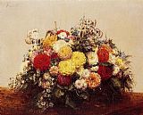Large Vase of Dahlias and Assorted Flowers by Henri Fantin-Latour
